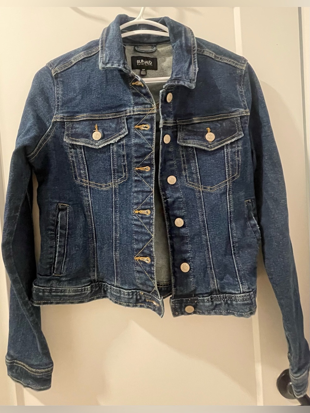 Buffalo David Bitton Women's Blue Denim Jacket with writing in it (prototype?)